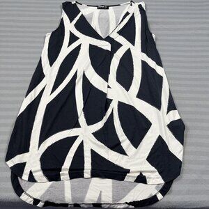 Miik Shirt Womens Medium Black White Sleeveless Bamboo Rayon V Neck Tunic A-Line